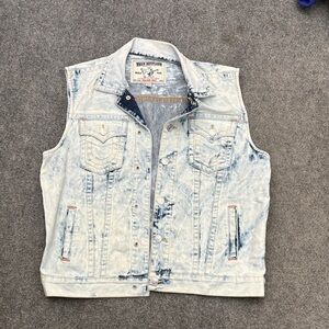 True Religion Acid Wash Denim Vest